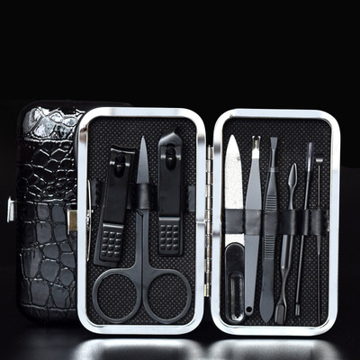 工厂直销高档指甲剪套装 发黑工艺指甲钳九件套 不锈钢指甲刀批发