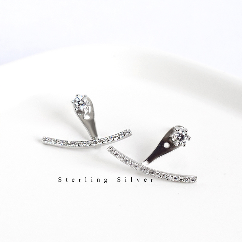 S925 sterling silver earrings Korean version of the temperament wild girl half arc-diameter diamond hanging earrings earrings