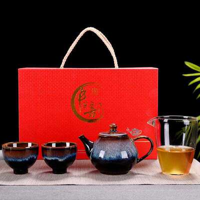 新品上市茶具套裝窯變釉特價旅行茶具便攜式禮品茶葉罐壹壺兩杯