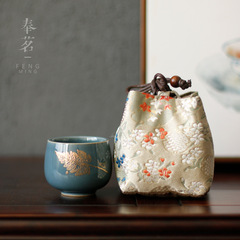 刺繡收納袋子 抽繩錦囊小號茶杯收納飾品 雙層束口布袋單杯