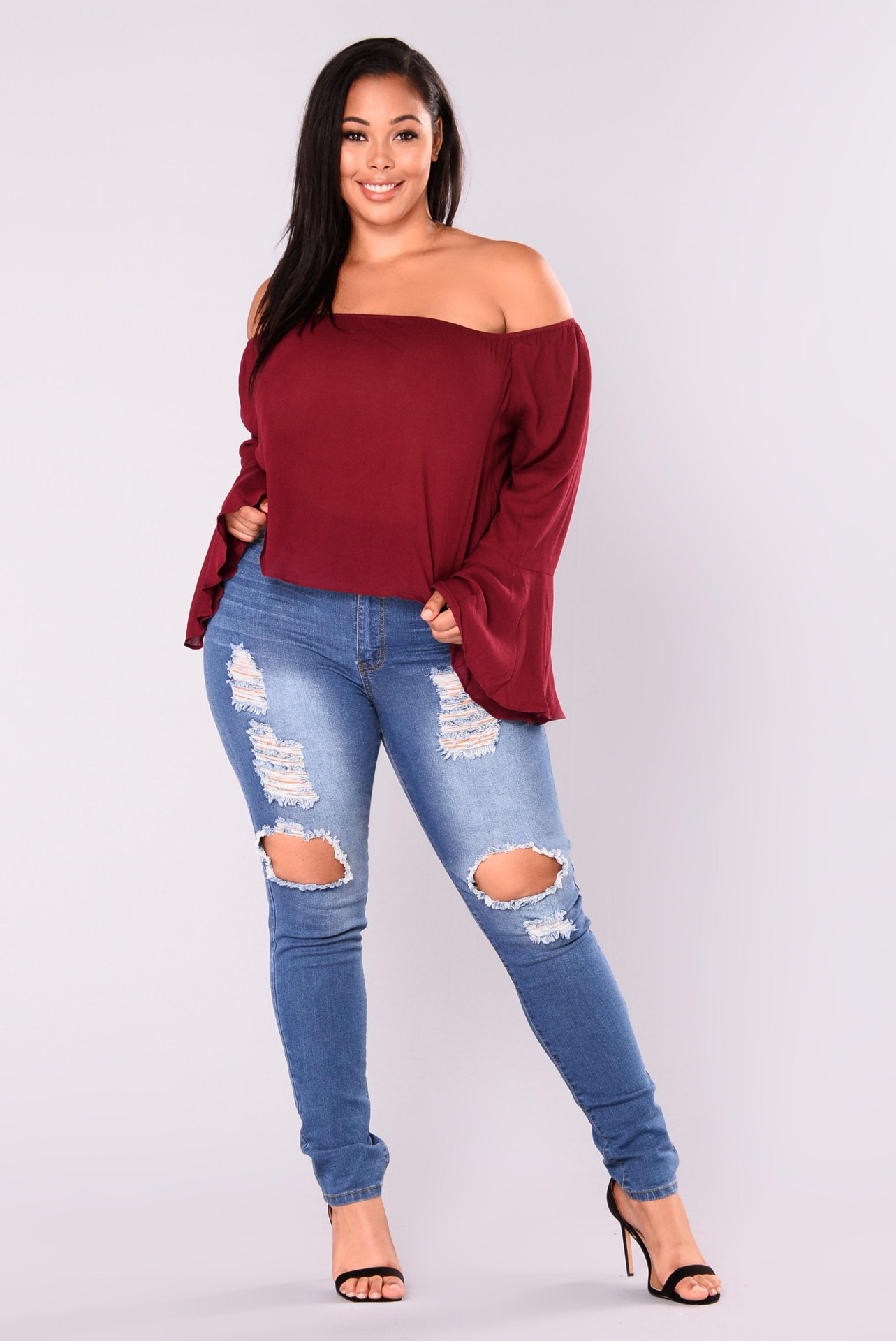 plus size ripped elastic slim jeans NSXXL128250