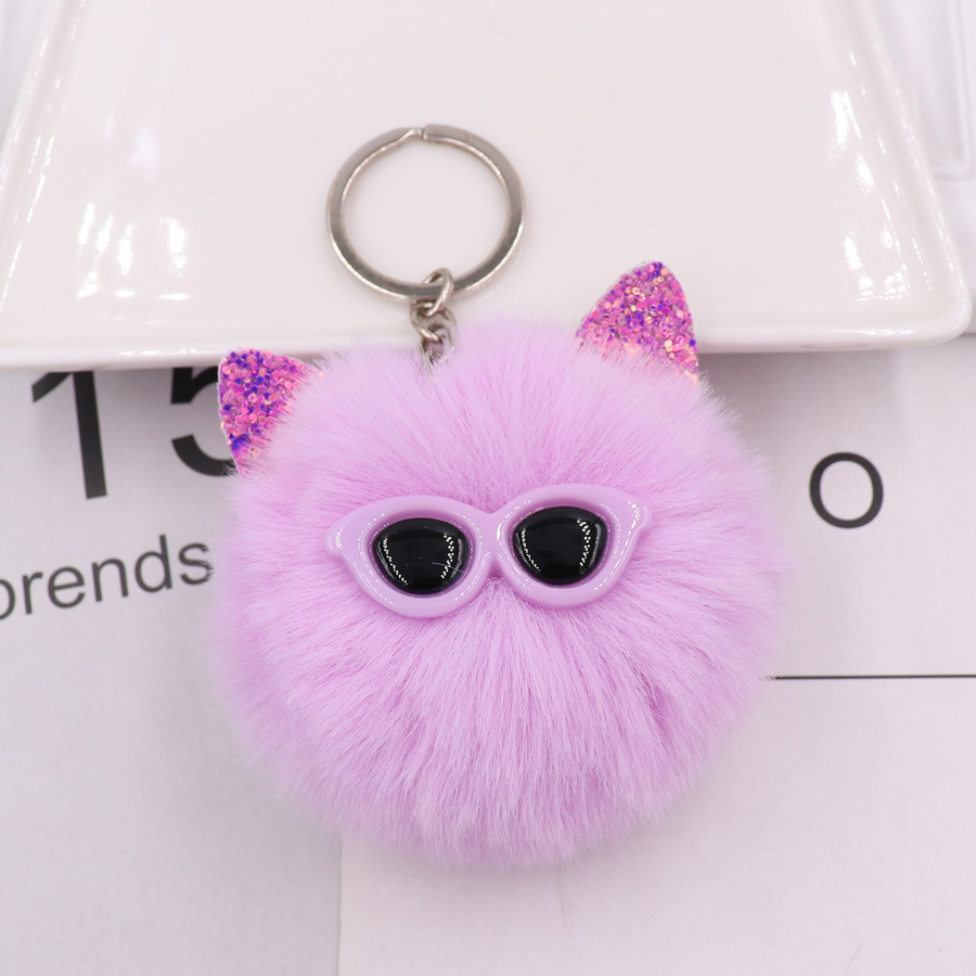 Lindo elfo colgante de peluche simulación conejo piel brillo oído ojo piel bola llavero ropa colgante