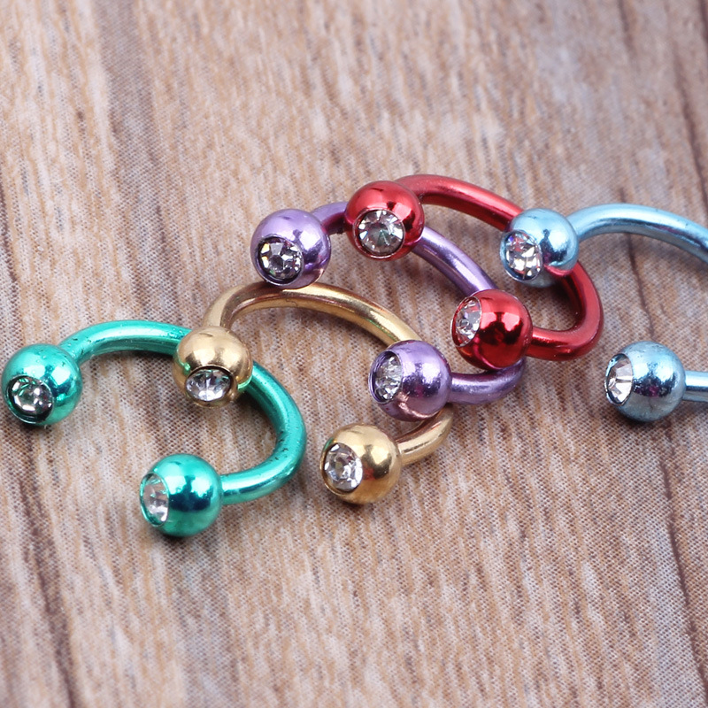 Titanium Steel C Shaped Nose Ring - European & American Fashion Nose Stud Piercing Jewelry in Pink Diamond Design detail image 8