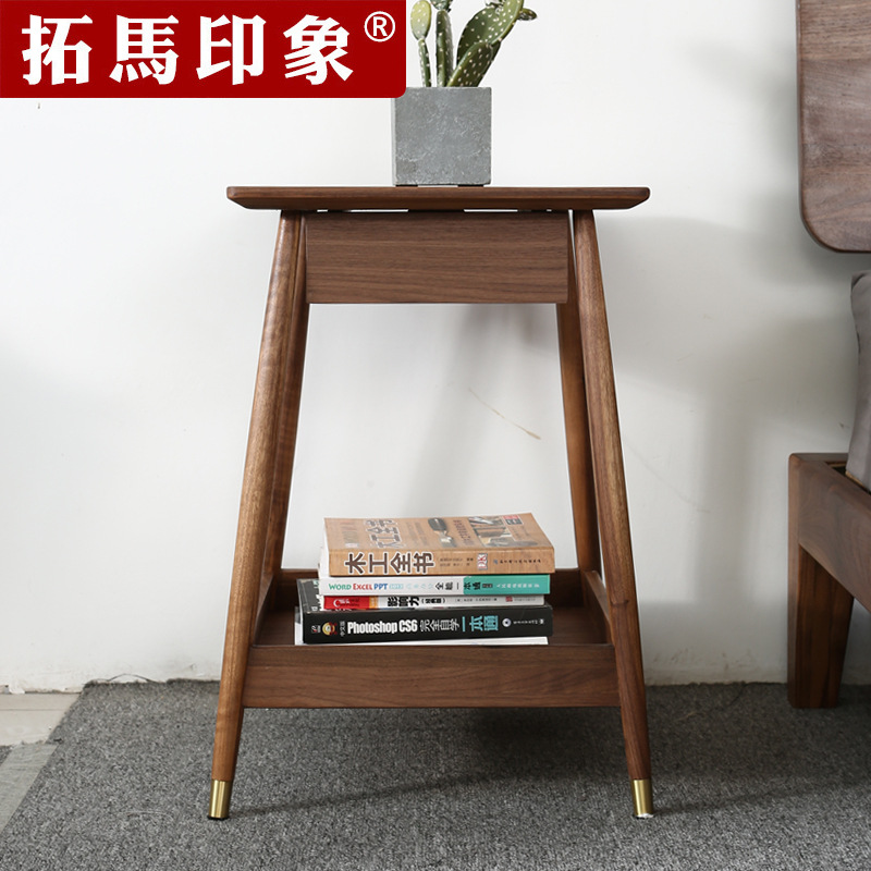 厂家直销创意款北美黑胡桃木小茶几客厅双层实木小茶几卧室床边几