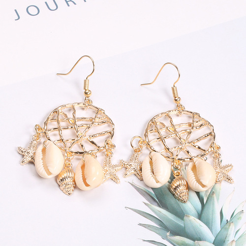 Fashionable shells, conches, starfish, dream catchers, cross-border accessories, European and American style summer earrings for women