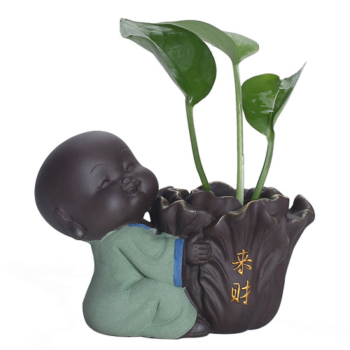 Creative and cute little monk flower utensils, tea pet ornaments, high-quality purple sand tea table tea accessories, small hydroponic vases