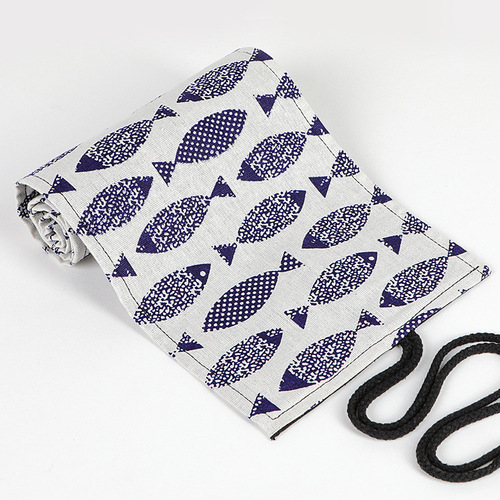 Creative Handmade Canvas Pen Sleeve for Sardine Fish 24/36/48/72 Hole Sketching Colored Pencil Lead Holder and Storage Case
