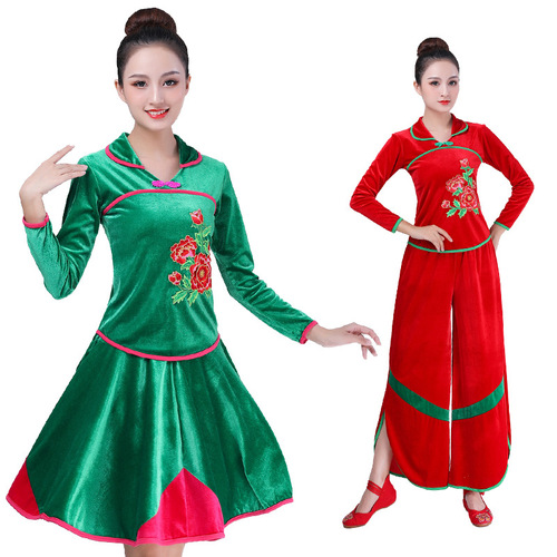 Chinese folk dance dresses for women girls square dance clothing stage performance calssical yangge dance  costumes for female