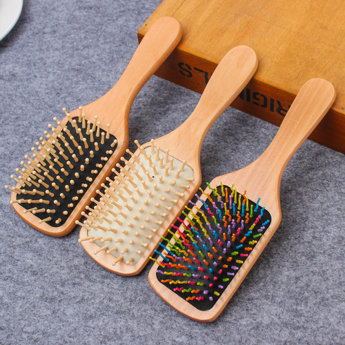 Square wooden comb air cushion comb massage air bag wooden comb wooden comb teeth solid wood comb soft glue air cushion comb logo hairdressing