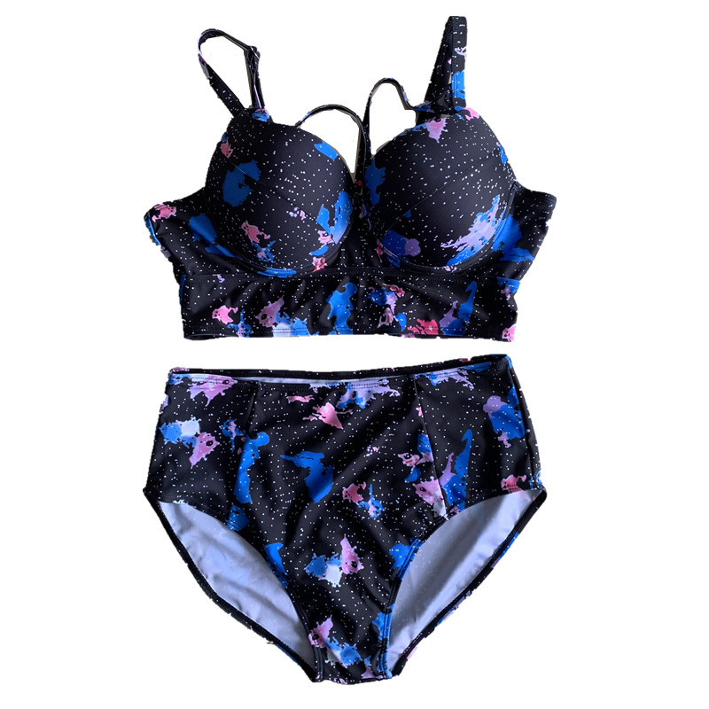 2019新款大码肥婆星空印花比基尼泳衣 加肥硬包速卖通bikini泳装|ru
