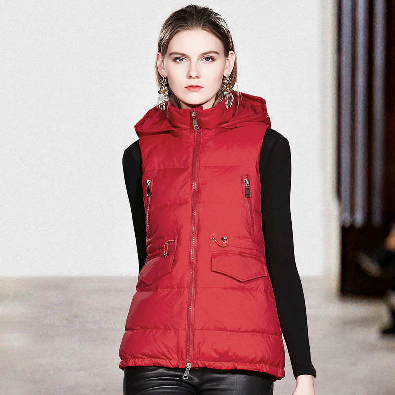 Autumn And Winter Style Light And Fluffy90%White Duck Down Jacket With Detachable Hood Solid Color Vest For Women