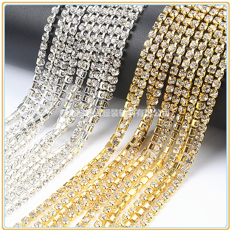 批发超闪水钻爪链 加密水钻爪链 烧焊爪链 服饰配件加密爪链