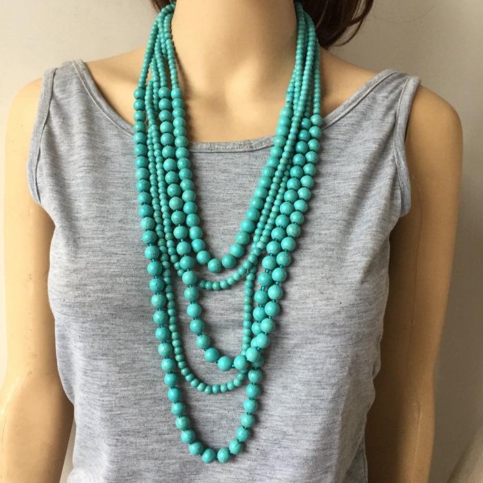 Natural Stone Necklace Multi-level Turquoise Bead Necklace Summer Cool Stone Bead Necklace display picture 6