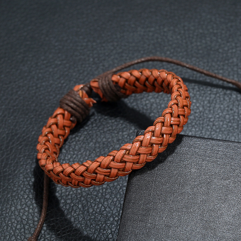 New Jewelry Retro Woven Leather Bracelet Simple Imitation Cowhide Bracelet Bracelet Adjustable display picture 5
