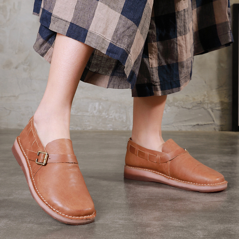 2019春季新款簡約時尚單鞋廠家直銷 手工真皮複古百搭休閑女鞋