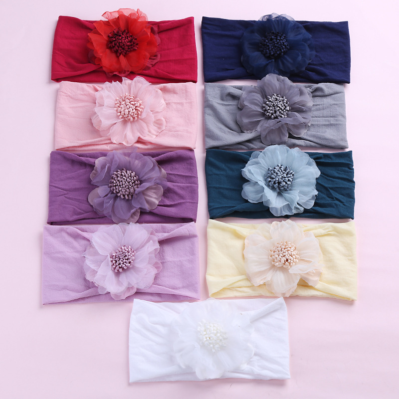 Summer Chiffon Head Flower Nylon Wide Hairband Sports Children's Headwear display picture 1