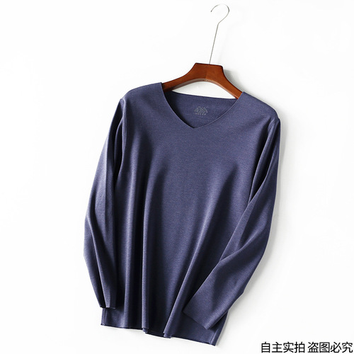 Wholesale new winter men's thermal clothing heated bottoming shirt Brushed V-neck men's German velvet thermal long-sleeved top