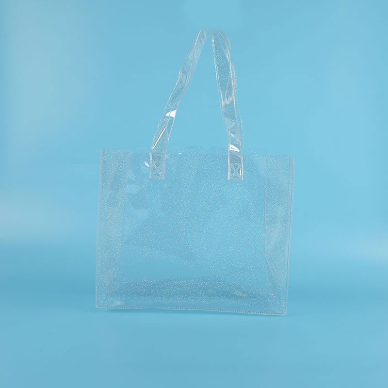 批发PVC塑料透明单肩购物袋 手提包长肩带礼品袋子 厂家供应