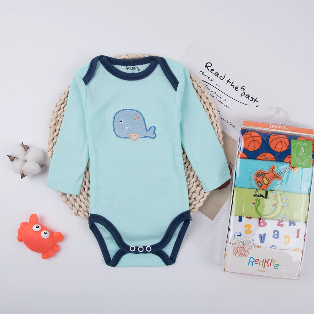 Baby long‑sleeve bodysuit 5‑pack, autumn crawling rompers, random colors, sizes 3M–24M