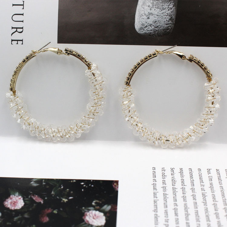 速卖通创意新款欧美时尚流行圆形水晶纯手工绕合金镶彩钻耳环女