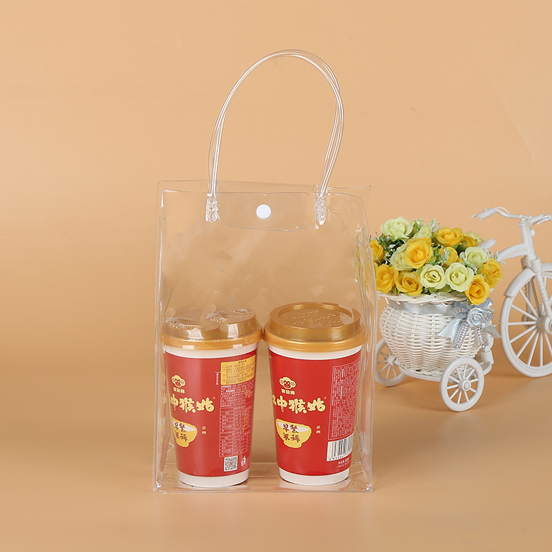 透明塑料手提袋定做 商店塑料购物袋定做logo按扣式pvc手提袋批发