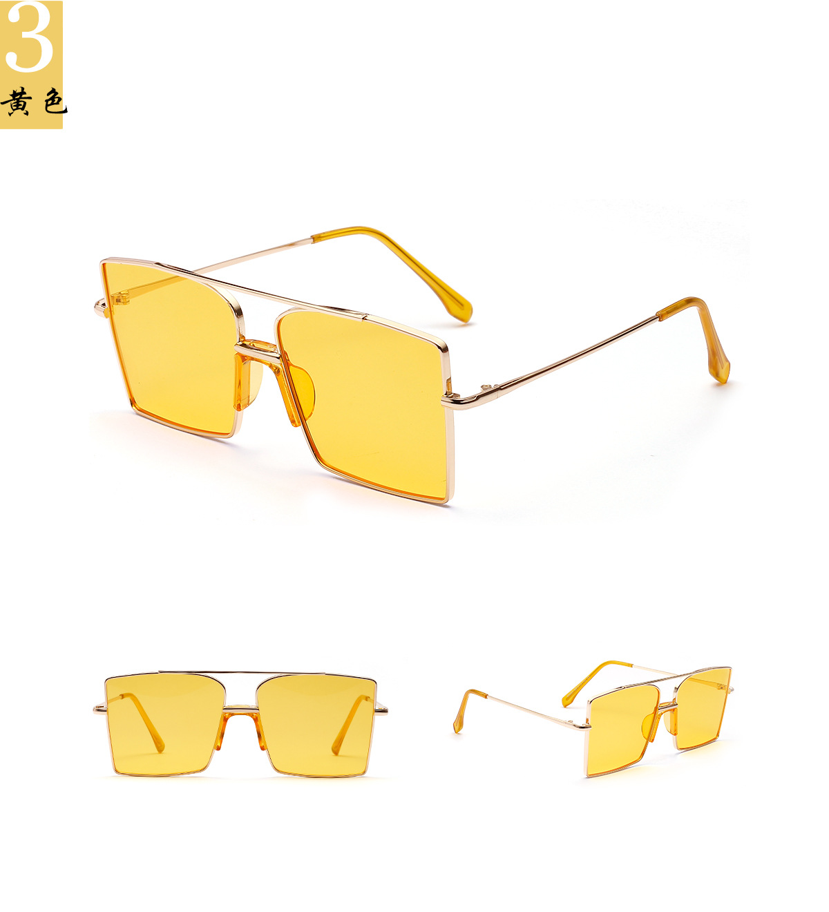 Fashion Big Frame Glasses Simple New Metal Big Frame Square Sunglasses Women Transparent Pink Ocean Film Big Frame Sunglasses Wholesale display picture 3