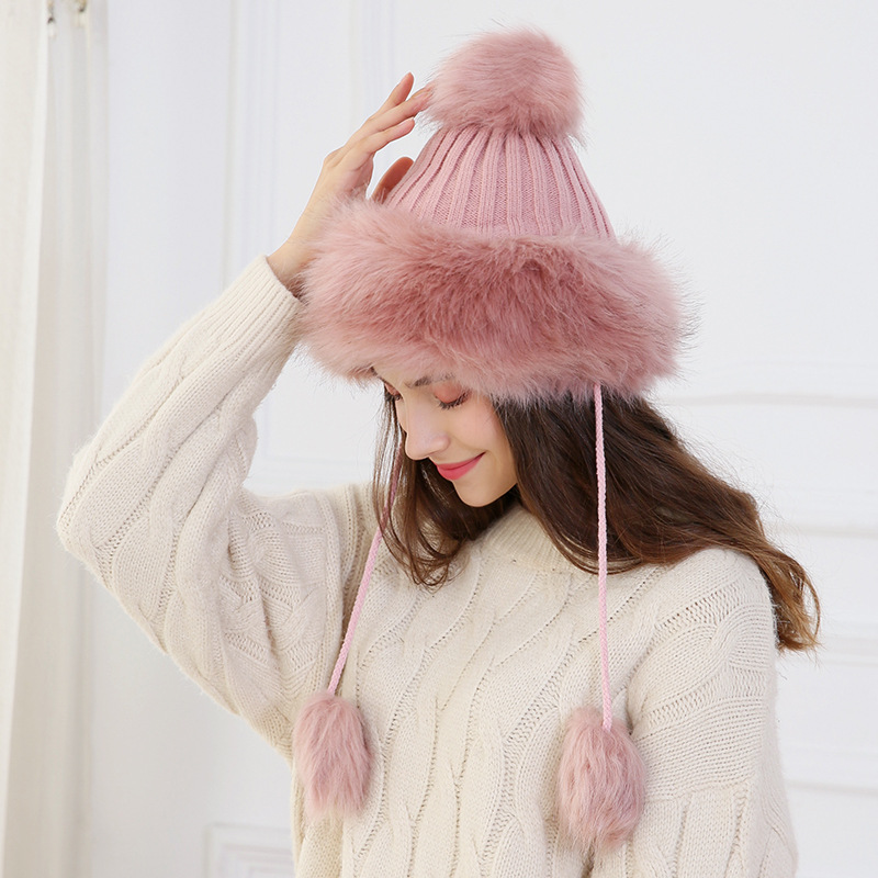 fur pom pom bobble hat
