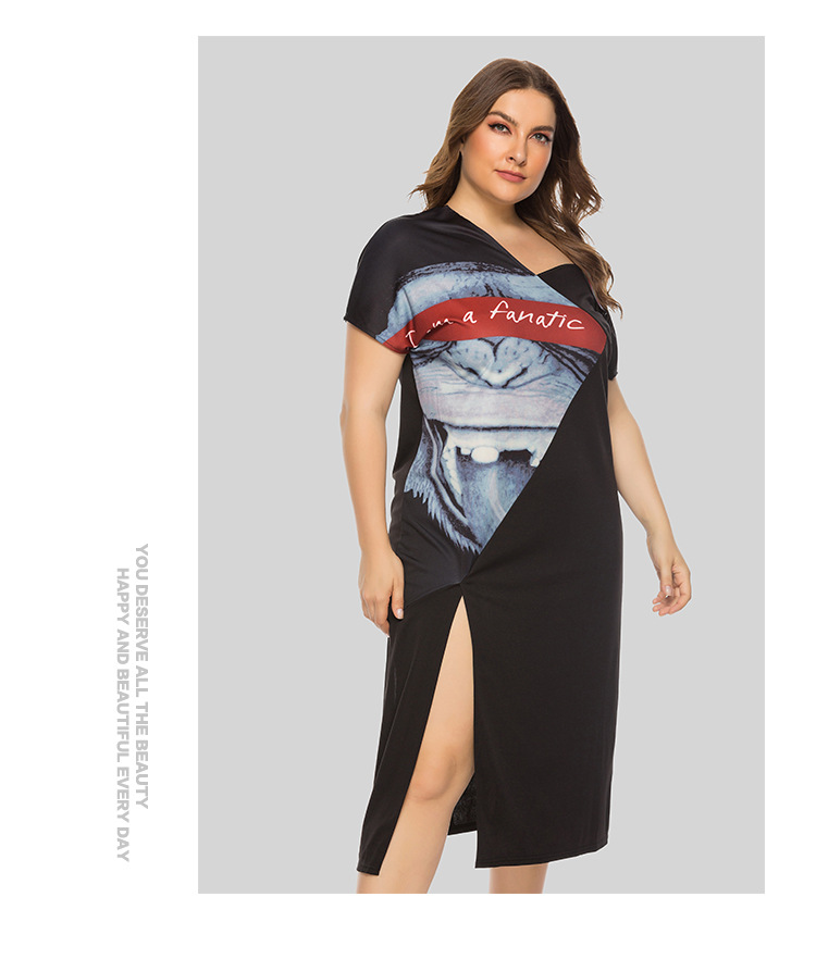 plus size V-neck off-shoulder stitching dress NSJR40717