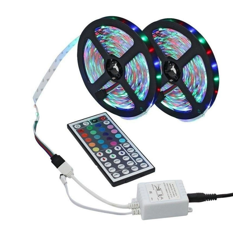 Светодиодная лента RGB 3528 SMD, 5 м (вариант влагозащищенный), пульт дистанционного управления 44 клавиши, 12В постоянного тока