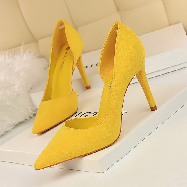 Fashion high-heeled suede shallow pointed sexy side hollow shoes