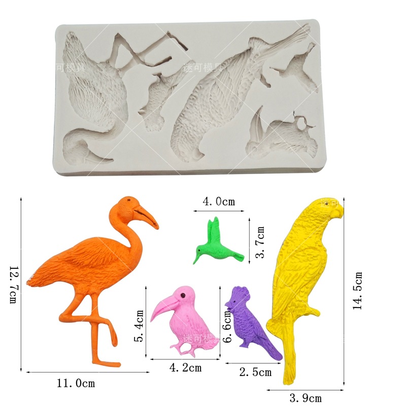 Pájaro loro fondant molde de silicona selva tropical tortuga hoja de bambú borde decoración de la torta molde utensilios de cocina