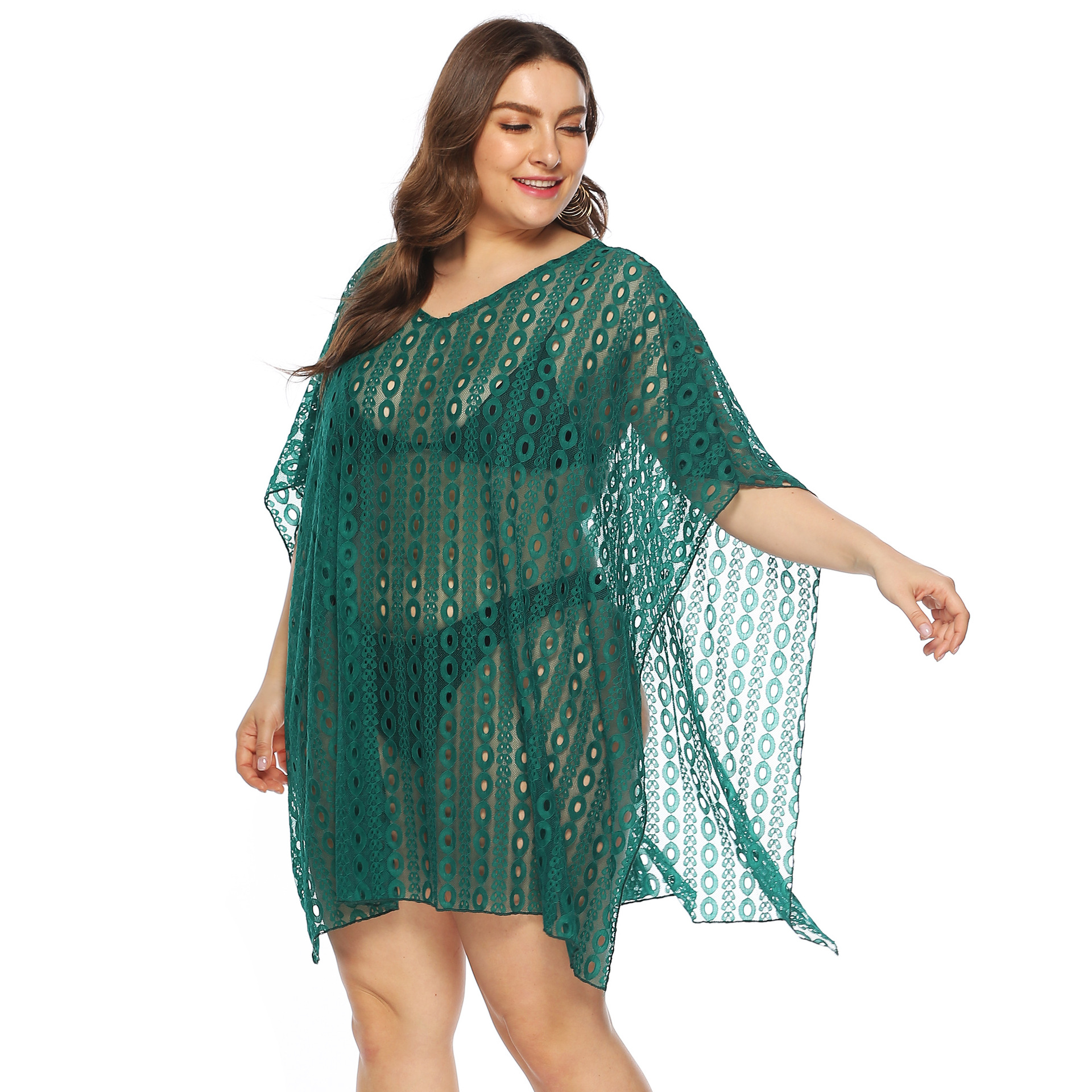 V-neck sexy lace hollow plus size beach blouse NSOY28475