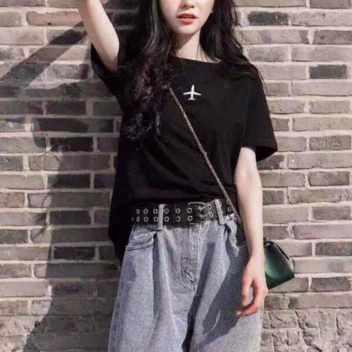Summer Clothes New Korean Version Of The Net Red With The Same Short-sleeved Loose And Thin T-shirt Women's Aircraft Embroidery All-match Top Tide Brand