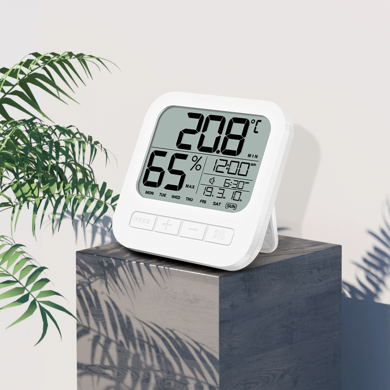 大屏数字显示温湿度计 室内电子实时检测 亚马逊热卖电子产品闹钟