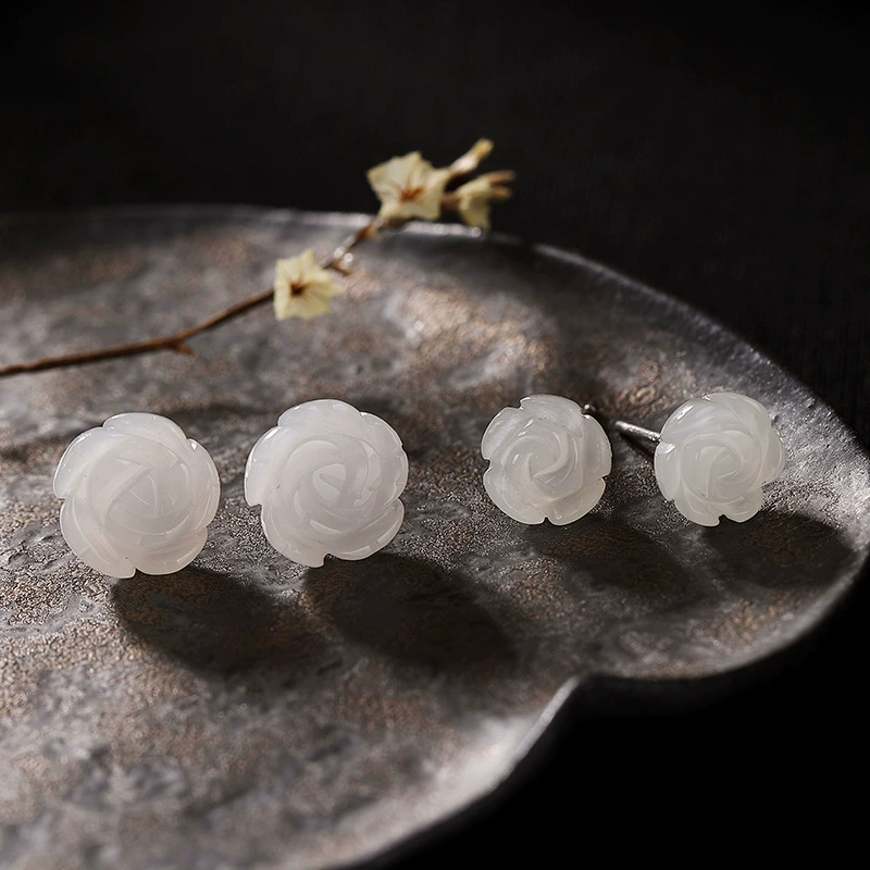 Stone inlay jade, earrings, silver 925 sample, simple and elegant design, 925 sample silver