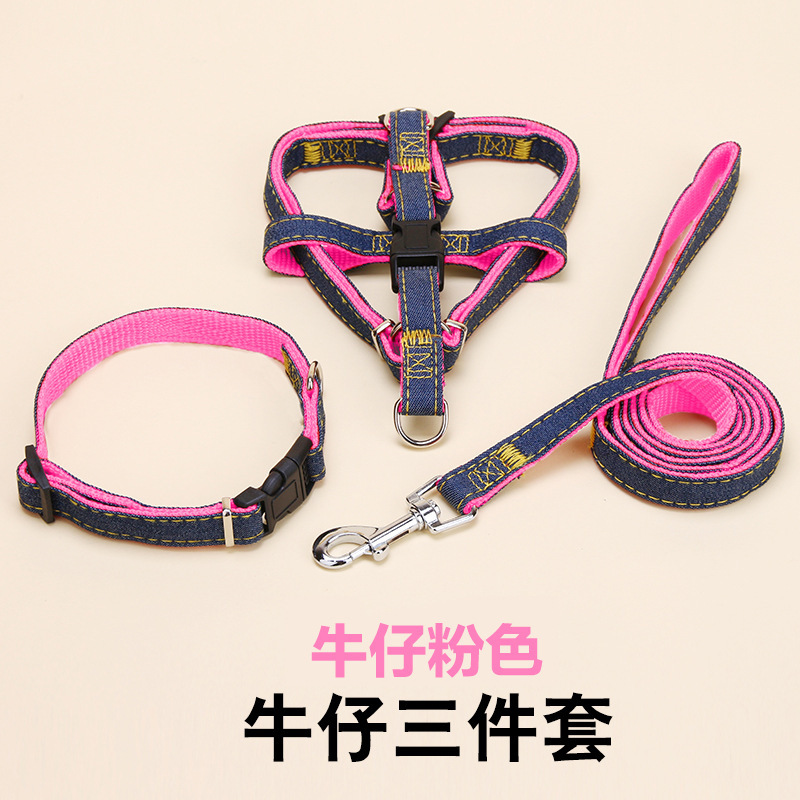 Clásico correa de pecho de vaqueros collar de tracción de perros tres piezas de fábrica de cuerda de perro venta directa productos para mascotas especiales