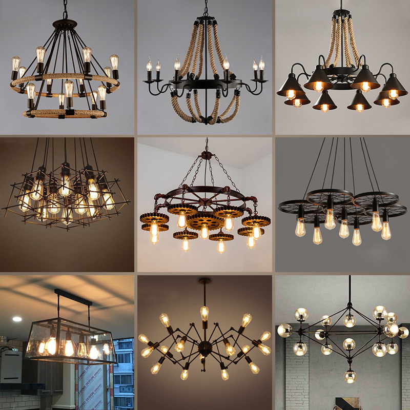 American retro chandelier nostalgic industrial chandelier wrought iron creative personality clothing store Living Room restaurant bar chandelier