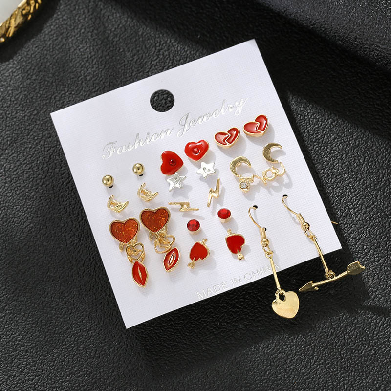 Explosion Models Asymmetric Combination Earrings Arrow Piercing Heart Earrings Moon Five-pointed Star Earrings display picture 4