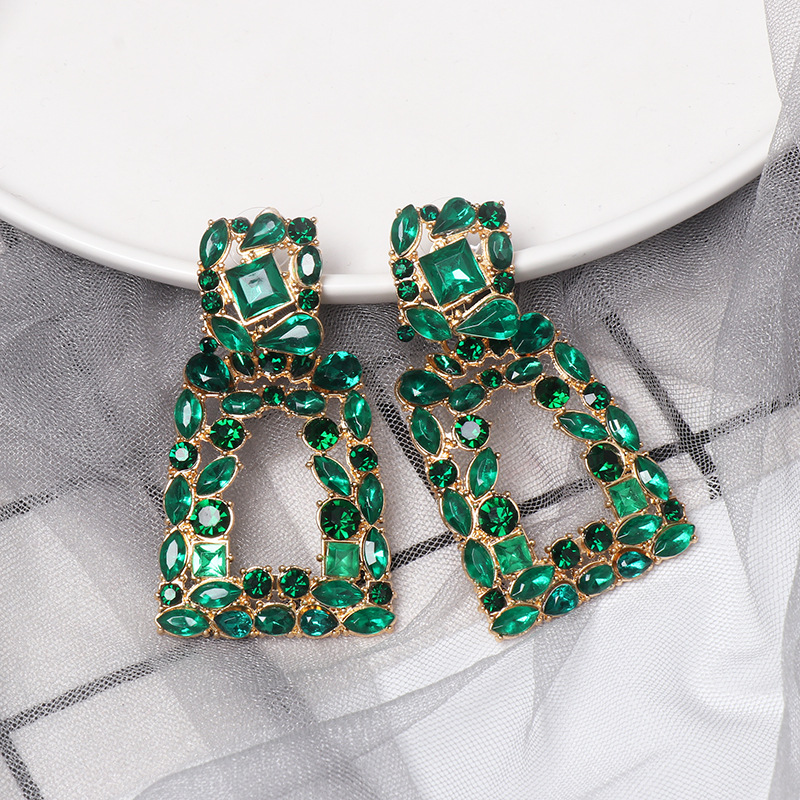 Aretes Huecos De Cristal De Colores Con Diamantes display picture 9