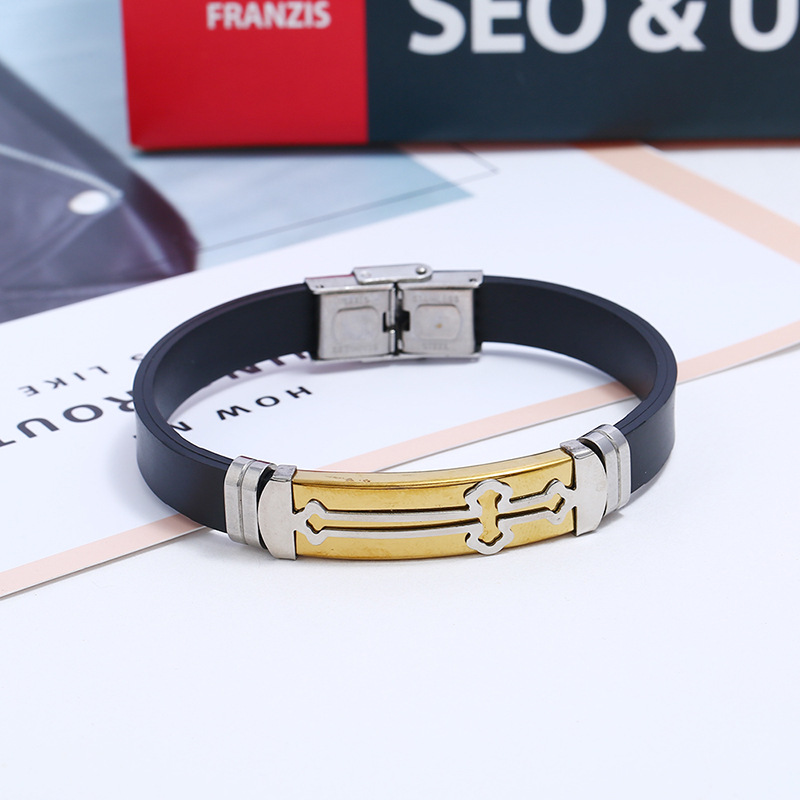 Wholesale Stainless Steel Silicone Bracelet Bracelet Cross Titanium Steel Menu0027s Personality Brac