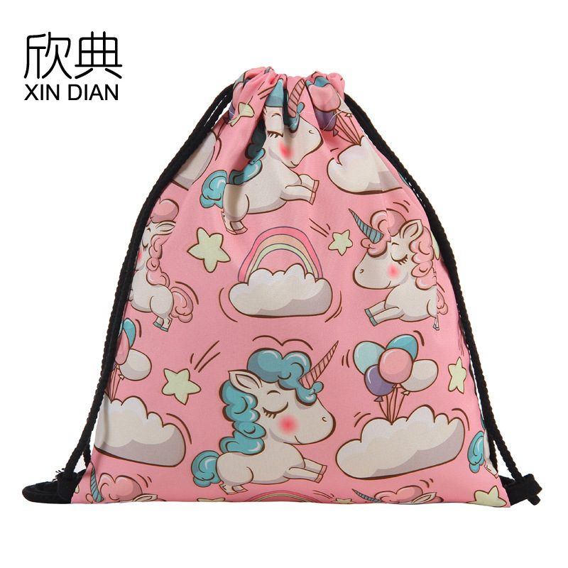 Top style bunches girl unicorn printing Drawstring bag Wish Amazon Cross border Storage Backpack