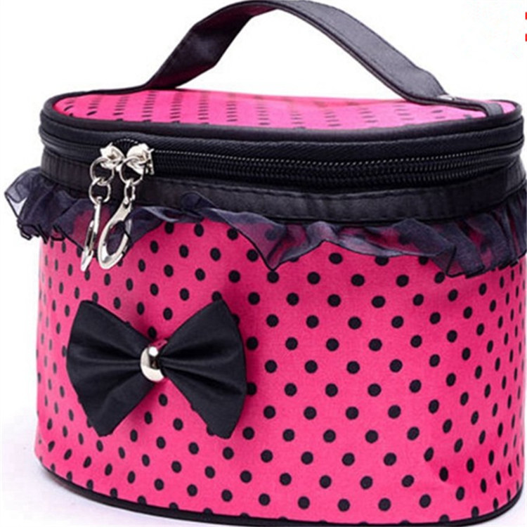 Classic Style Style Classic Style Round Dots Bow Knot Polyester Cylindrical Makeup Bags