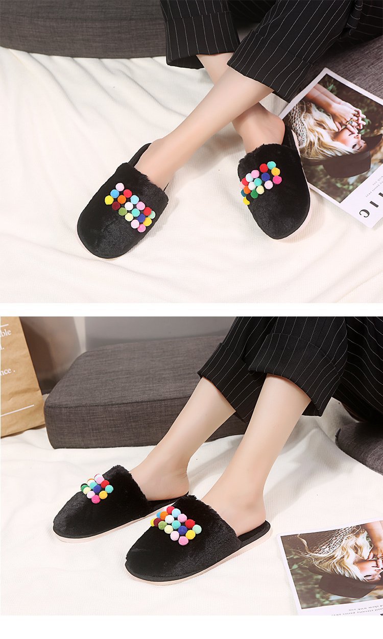 Simple Hair Ball Cotton Thick Warm Slippers NSKJX104849