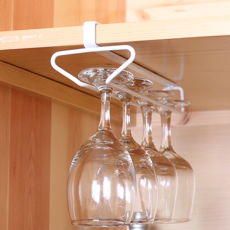 日式单排高脚杯置物架 隔板倒挂式酒杯收纳架 酒吧红酒杯展示用具