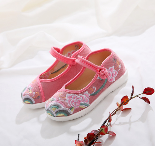 Girls Chinese folk dance hanfu embroidered shoes, ancient Hanfu shoes, comfortable soft sole single shoes, children dance shoes