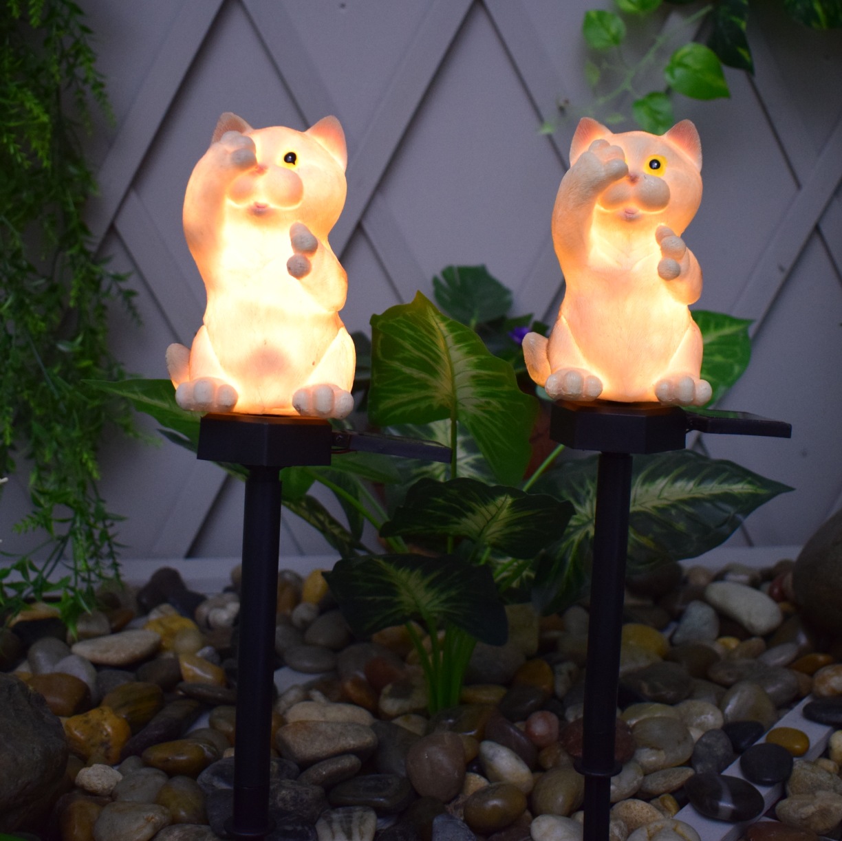 太阳能动物小猫咪地插灯树脂工艺品摆件花园庭院微景观节日装饰灯