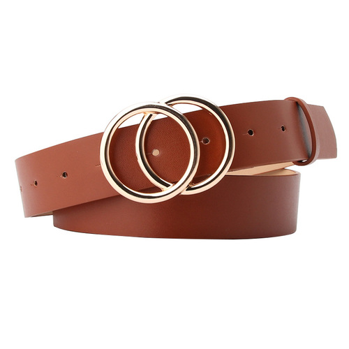 New double-ring belt round buckle alloy snap belt student simple trouser belt sweater coat decorative belt
