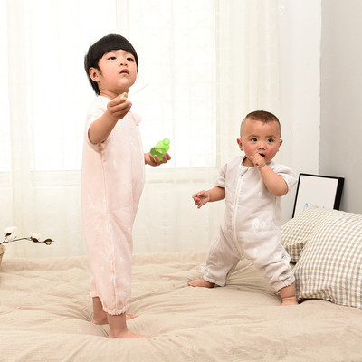 春夏薄款天丝三层纱布爬服 新生儿婴儿防踢被 儿童宝宝分腿睡袋 