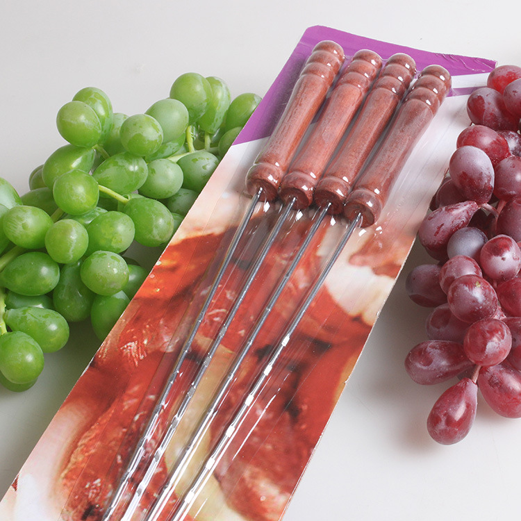 Ventas directas de fábrica 4 mango de madera política de tarjeta de succión barbacoa herramientas Herramientas anti-scald mango de madera barbacoa aguja barbacoa palo de madera