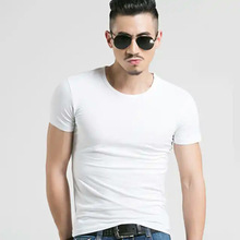 【現貨】廠家批發夏裝純白色男士圓領短袖T恤廣告修身純色打底衫